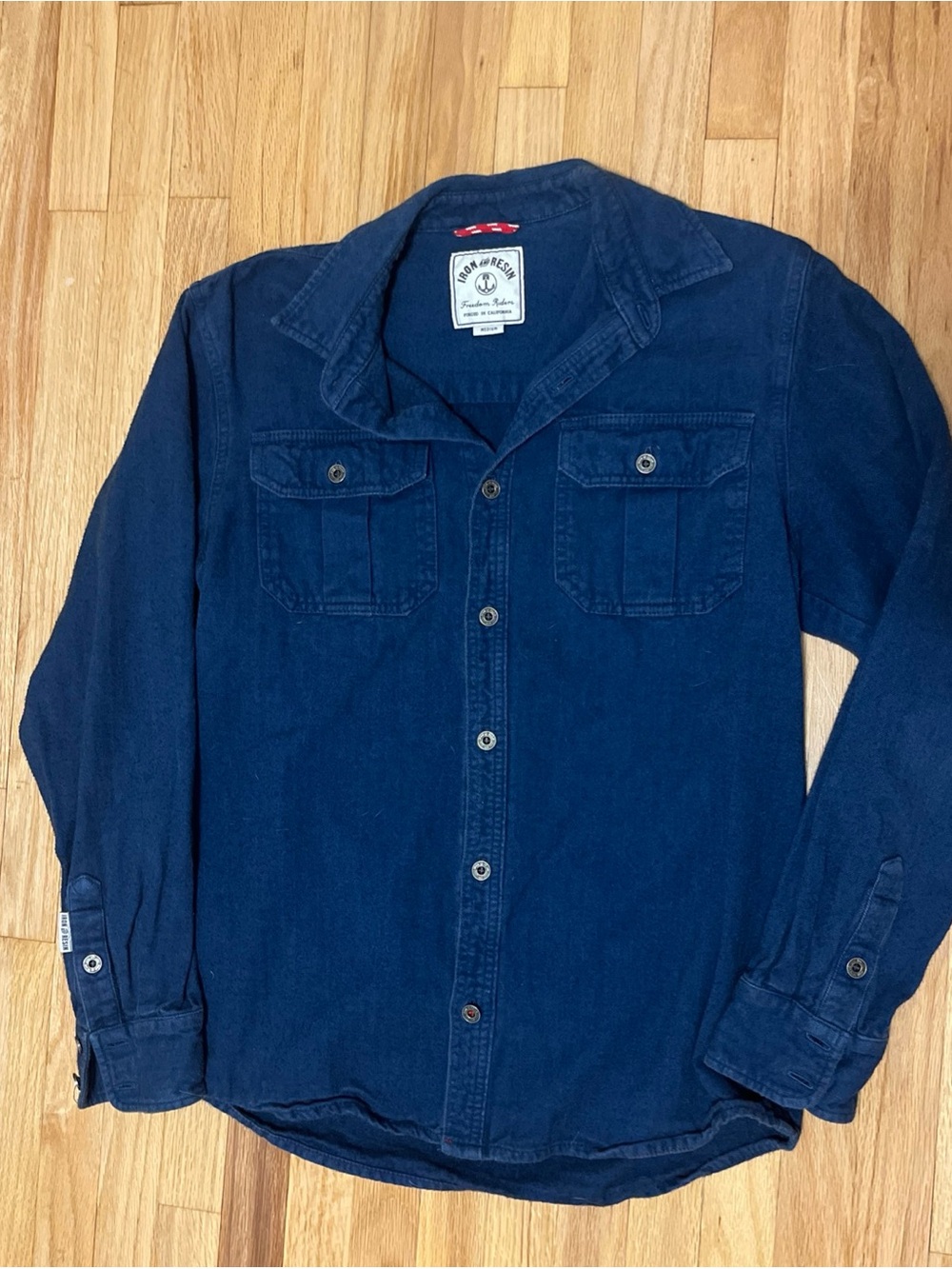 Iron and Resin Denim Blue Medium Flannel Long Sleeve Button Up Shirt Work Wear